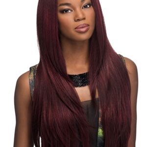 Red Long Without Bangs | Yaki Glue-less Lace Front Wigs