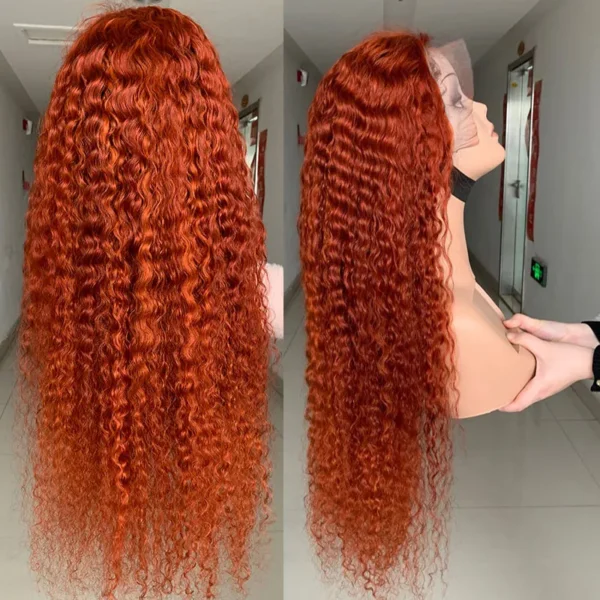 100% virgin human Hair hd transparent Lace Frontal Wave Ginger deep Curly Lace Front Wig - Image 2