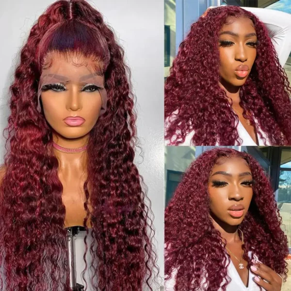 100% virgin human Hair hd transparent Lace Frontal Wave Ginger deep Curly Lace Front Wig - Image 4